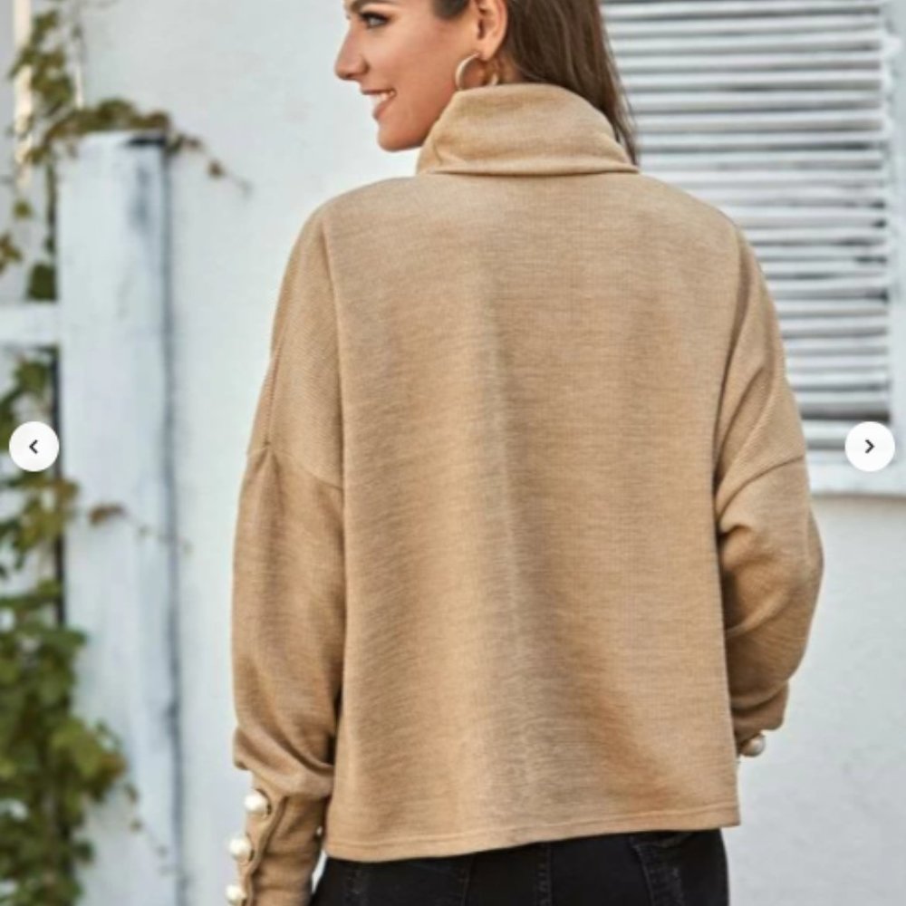 Turtleneck Buttoned Sleeves Sweater - Picture 5 of 6